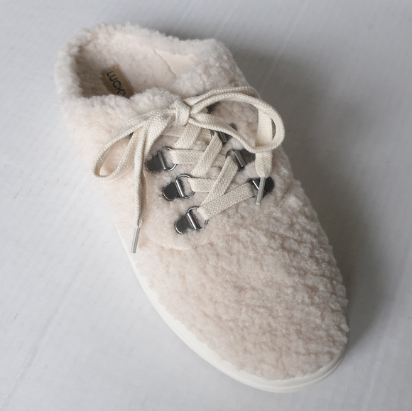 Lucky Brand Tolini Sherpa Lace-Up Slip-On Platform Sneaker in Stucco Cream 7.5 - Picture 6 of 16